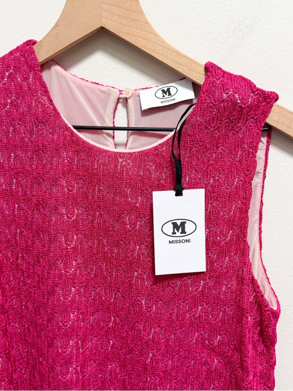 M Missoni sequin embellished crochet knit hot pink lurex Mini Dress luxury - Picture 4 of 13